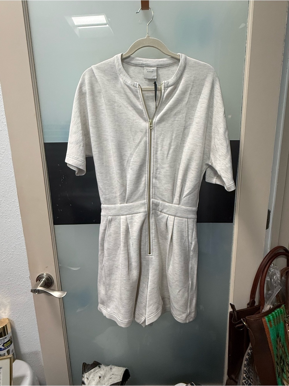 Varley double soft Orlando playsuit Light Gray Short-Sleeve Zip Romper